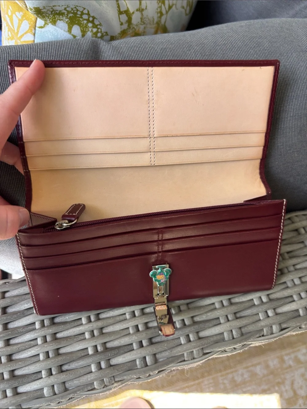 Coach Burgundy Leather Long Card Holder Wallet with Cream Interior